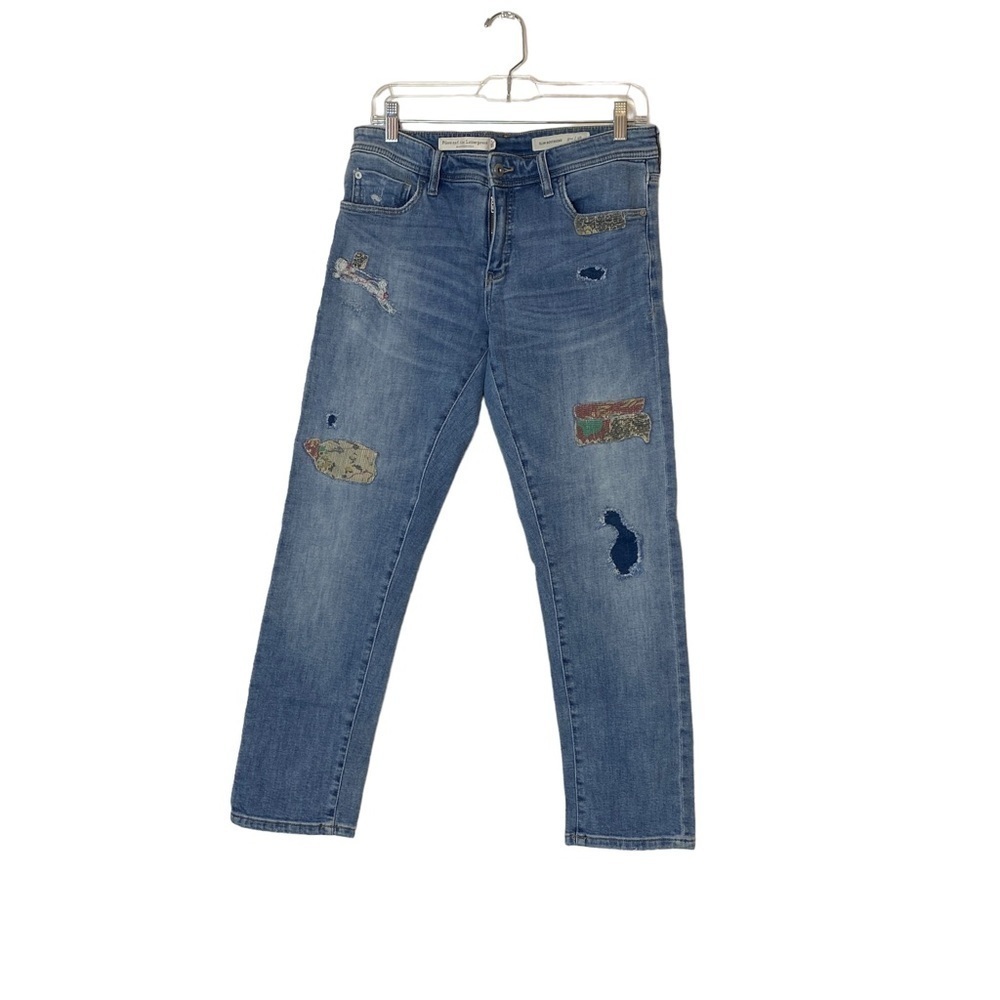 Pilcro Anthropologie Sz 28 Slim Boyfriend Patch Mended Distressed Jeans